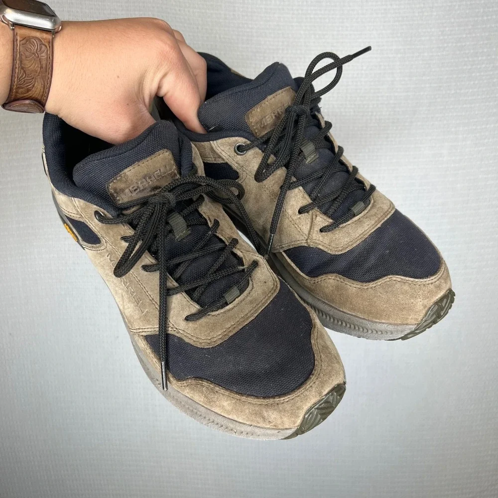 Merrell Mens Ontario 85 Hiking Shoes Brown Black Suede Vibram J65649 Size 10.5